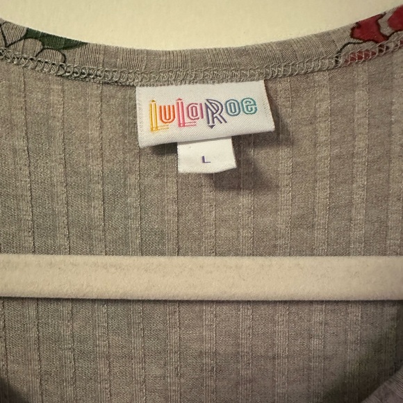 LuLaRoe Womens Maria Ribbed Short Sleeve Maxi Dress Gray Floral Print Size Large - Picture 2 of 2